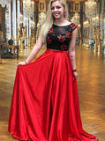 Two Piece Scoop Lace Open Back Long Satin Prom Dress Rjerdress