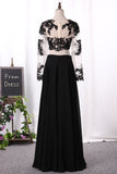 Two-Piece Scoop Long Sleeves Party Dresses A Line Chiffon With Applique Rjerdress