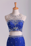 Two-Piece Scoop Mermaid Party Dresses With Beading Lace Dark Royal Blue Rjerdress