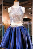 Two-Piece Scoop-Neck A Line Satin Sweet 16 Dresses Zipper Up Beaded Bodice Rjerdress