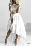 Two-Piece Scoop Prom Dresses A Line Satin & Lace Asymmetrical Rjerdress