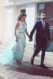 Two-Piece Scoop Prom Dresses A Line Tulle & Lace With Applique Sweep Train Rjerdress