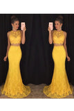 Two-Piece Scoop Prom Dresses Mermaid Lace Sweep Train Rjerdress