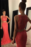 Two-Piece Scoop Prom Dresses Mermaid Lace Sweep Train Rjerdress