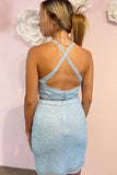 Two Piece Scoop Short Tulle Backless Blue Cocktail Homecoming Dress with Beaded RJS455 Rjerdress