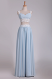 Two-Piece Spaghetti Straps A Line With Applique And Ruffles Chiffon Party Dresses Rjerdress