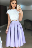 Two Piece Tea-Length Lavender Prom Homecoming Dress With Lace Pleats Rjerdress