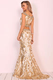 Two Piece V Neck Mermaid Tulle With Beads&Sequins Formal Dresses Rjerdress