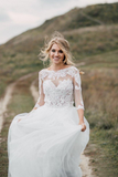 Two Pieces A Line Long Sleeves Tulle & Lace Wedding Dresses Rjerdress
