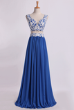 Two Pieces A Line Party Dresses Chiffon Floor Length With Applique
