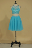 Two Pieces A Line Short/Mini Hoco Dresses Scoop Tulle With Beading Rjerdress