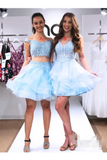 Two Pieces Beadings Homecoming Dress Off The Shoulder Appliques Organza Short Dresses Rjerdress