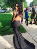 Two Pieces Black Long Sleeve Prom Dresses Mermaid Lace Prom Dress Rjerdress