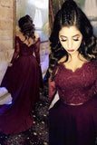 Two Pieces Lace Burgundy Assymetrical Long Dress Evening Dresses Prom Dresses RJS702
