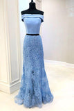 Two Pieces Mermaid Lace Appliques Off the Shoulder Tulle Prom Dresses with Beads P1030 Rjerdress