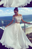 Two Pieces Off-the-Shoulder Ivory Short Sleeve A-Line Long Cheap Prom Dresses RJS526 Rjerdress
