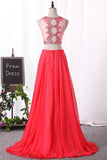 Two Pieces Party Dresses Chiffon V Neck A Line With Beads And Applique Rjerdress