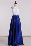 Two Pieces Party Dresses Satin With Applique Floor Length Rjerdress