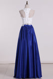 Two Pieces Party Dresses Satin With Applique Floor Length Rjerdress