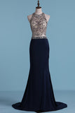 Two Pieces Party Dresses Sheath With Beading And Slit Sweep Train Rjerdress