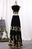 Two Pieces Party Dresses V Neck A Line Velvet With Applique Rjerdress
