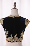 Two Pieces Party Dresses V Neck A Line Velvet With Applique Rjerdress