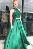 Two Pieces Prom Dresses Lace Bodice Sexy Dress Satin With Beads And Sequins Rjerdress