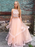 Two Pieces Prom Dresses Tulle A Line With Beaded
