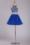 Two Pieces Short/Mini Scoop A Line With Beading Hoco Dresses