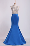 Two-Tone Bateau Mermaid Party Dresses Beaded Bodice Satin And Tulle Sweep Train