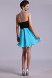 Two-Tone Homecoming Dresses One Shoulder A-Line Empire Waist Chiffon With Beads Rjerdress