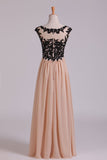 Two-Tone Party Dresses Scoop A-Line Chiffon With Black Applique New Rjerdress