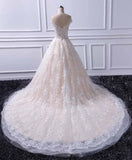 Unique A Line Lace Appliques Cap Sleeves Ivory V Neck Beads Wedding Dresses Rjerdress
