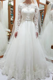 Unique Bateau Lace and Tulle Wedding Dresses Long Sleeves Bride  Dresses RJS656