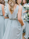 Unique Elegant Sleeveless V Neck Chiffon Bridesmaid Dresses Rjerdress