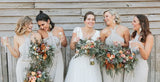 Unique Halter Neck Tea Length Sheath Bridesmaid Dresses With Slit Rjerdress