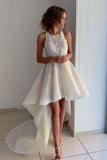 Unique Ivory Halter High Low Wedding Dresses with Lace Short Prom Dresses Rjerdress