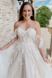 Unique Lace Appliques Off the Shoulder Long Tulle Wedding Dress