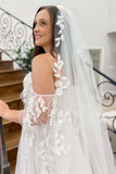 Unique Lace Appliques Off the Shoulder Long Tulle Wedding Dress Rjerdress