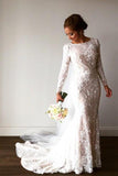 Unique Long Sleeve Mermaid Lace Jewel Wedding Dresses With Beads Zipper Up Wedding Gowns