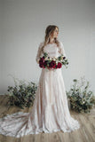 Unique Long Sleeve Mermaid Lace Wedding Dresses with Applique Wedding Gowns Rjerdress