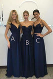 Unique Long Wedding Bridesmaid Dresses Blue A-Line Dresses for Bridesmaids RJS611