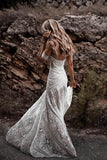 Unique Mermaid Off The Shoulder Ivory Lace Beach Wedding Dresses Bridal Gowns Rjerdress