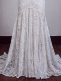 Unique Mermaid Off The Shoulder Ivory Lace Beach Wedding Dresses Bridal Gowns Rjerdress