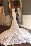 Unique Mermaid Sheer Neck Wedding Dresses with Lace Unique Ivory Bride Dresses