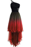 Unique One Shoulder Ombre Black and Red High Low Homecoming Dresses with Beads H1040 Rjerdress