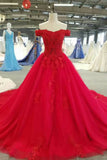 Unique Red Off The Shoulder Wedding Dresses A Line With Beading Applique