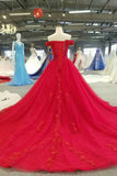 Unique Red Off The Shoulder Wedding Dresses A Line With Beading Applique Rjerdress
