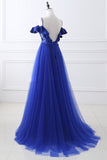 Unique Royal Blue Spaghetti Straps Off the Shoulder Ruffle Appliques Beaded Prom Dresses Rrjs84 Rjerdress