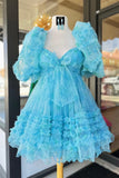 Unique Short Layered Tulle Sweetheart Neck Short Cocktail Dress, Homecoming Dresses Rjerdress